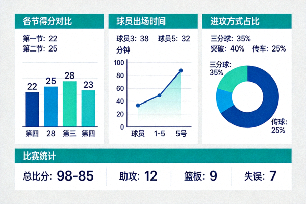体育数据分析图表与比赛统计界面示意