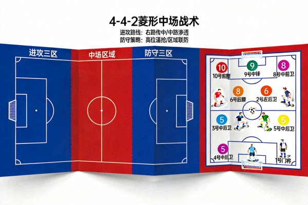 足球战术板与球员站位分析示意图